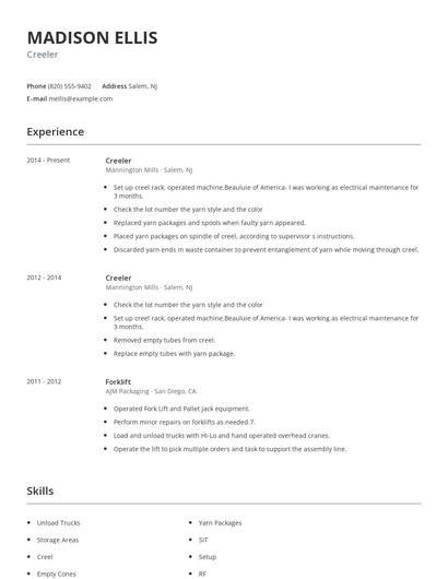Creeler Resume