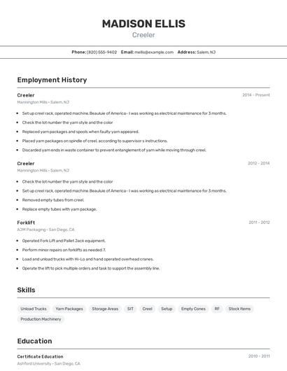 Creeler Resume