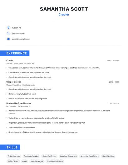 Creeler Resume