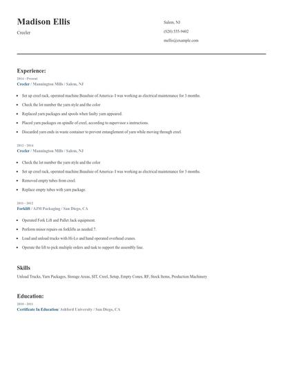 Creeler Resume