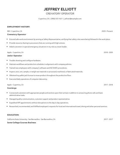 Crematory Operator Resume