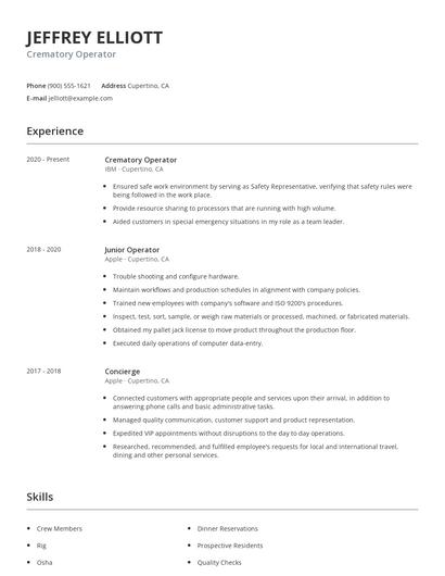 Crematory Operator Resume