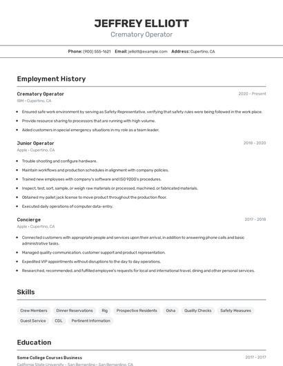 Crematory Operator Resume
