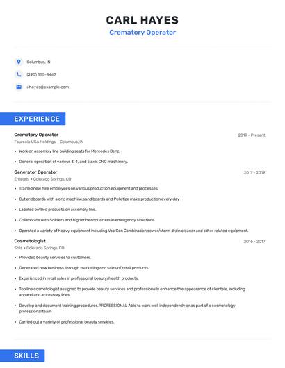 Crematory Operator Resume