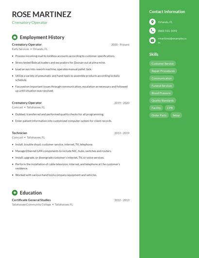Crematory Operator Resume
