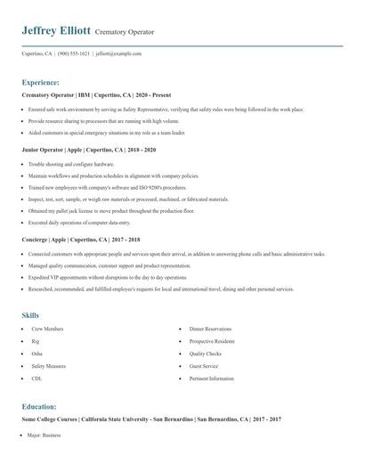 Crematory Operator Resume