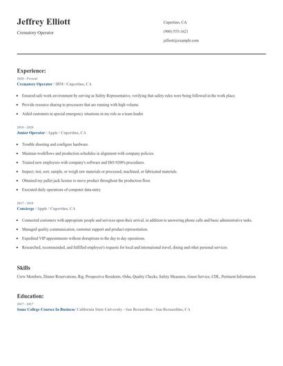 Crematory Operator Resume
