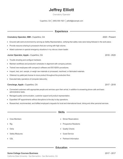 Crematory Operator Resume