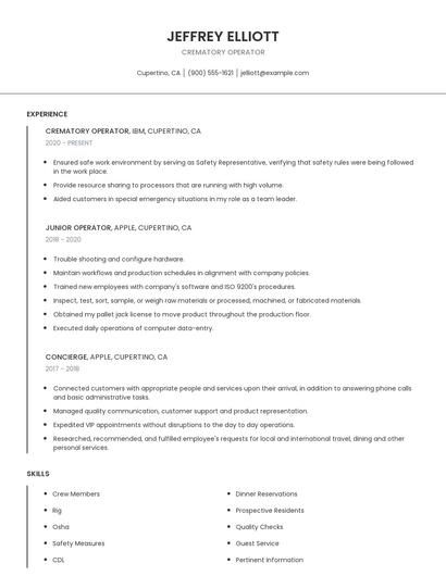 Crematory Operator Resume