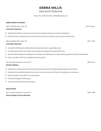 Crew Boat Operator Resume