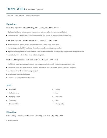 Crew Boat Operator Resume