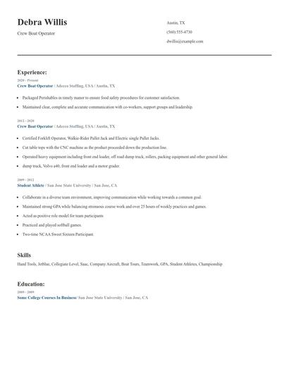 Crew Boat Operator Resume