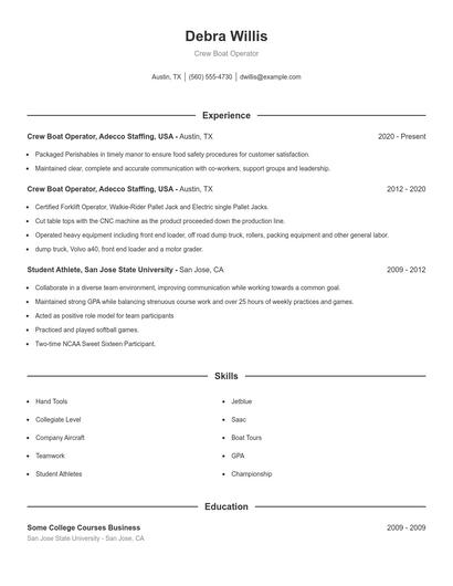 Crew Boat Operator Resume