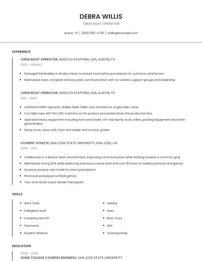 Crew Boat Operator Resume