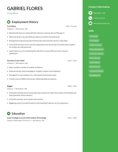 Crew Boss Resume