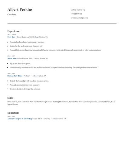 Crew Boss Resume