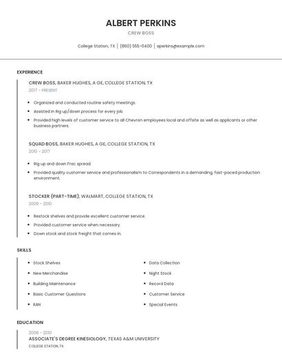 Crew Boss Resume