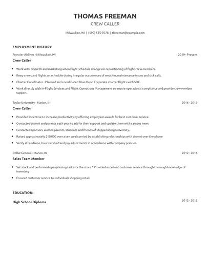 Crew Caller Resume