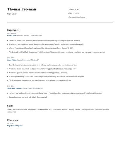 Crew Caller Resume