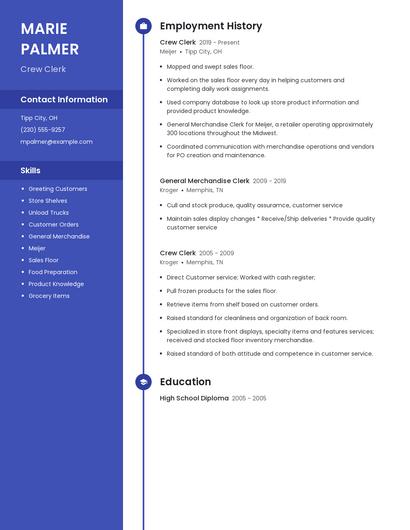 Crew Clerk Resume