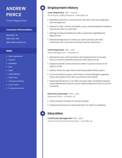 Crew Dispatcher Resume