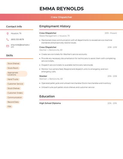 Crew Dispatcher Resume