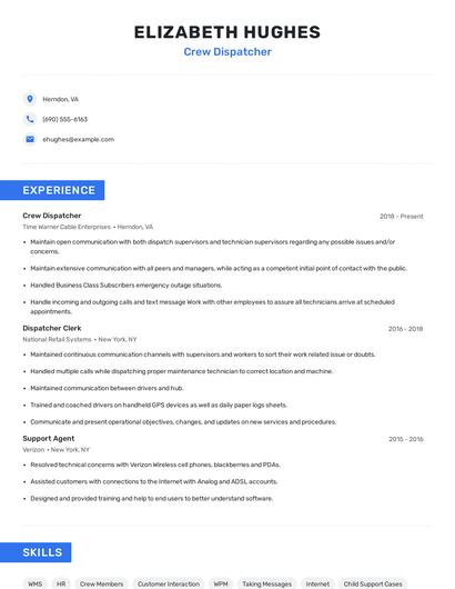 Crew Dispatcher Resume