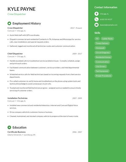 Crew Dispatcher Resume