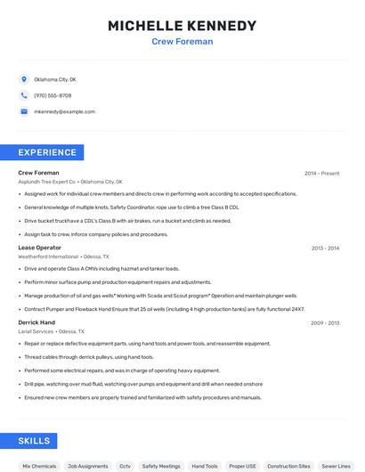 Crew Foreman Resume