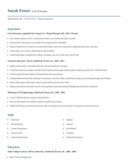 Crew Foreman Resume