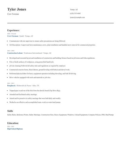 Crew Foreman Resume