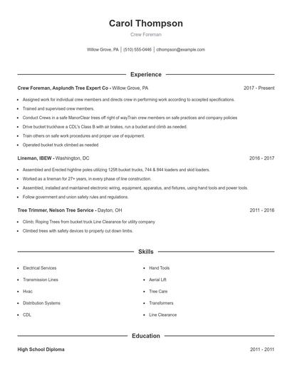 Crew Foreman Resume