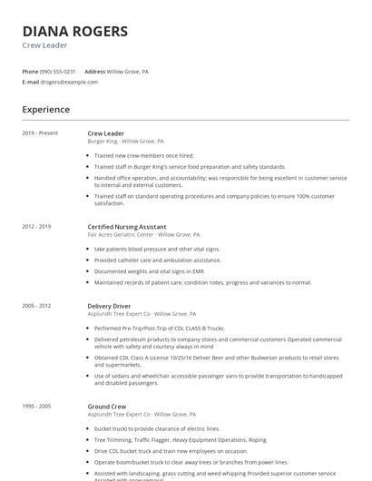 Crew Leader Resume