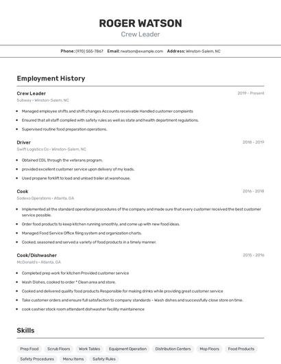 Crew Leader Resume