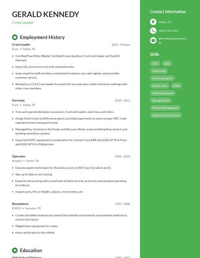 Crew Leader Resume