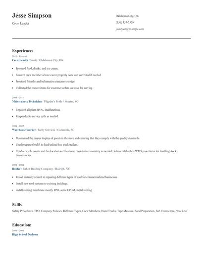 Crew Leader Resume
