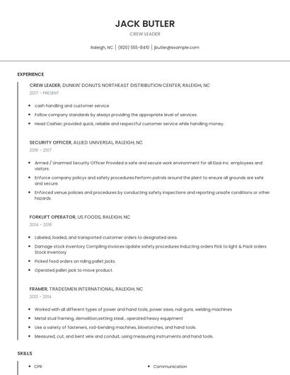 Crew Leader Resume