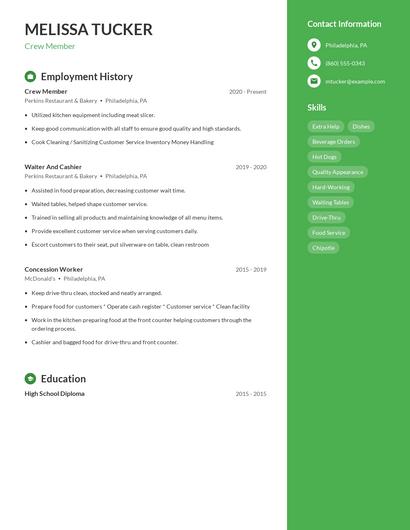 Crew Member Resume