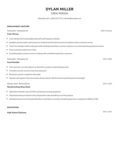 Crew Person Resume