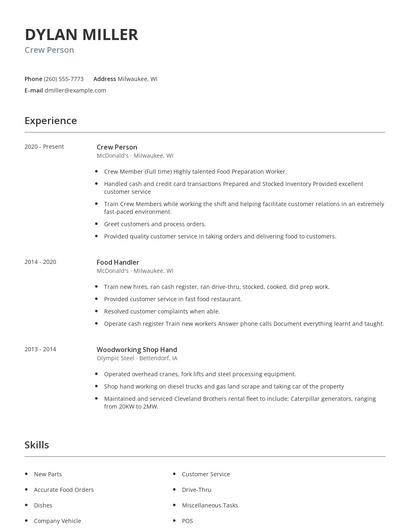 Crew Person Resume