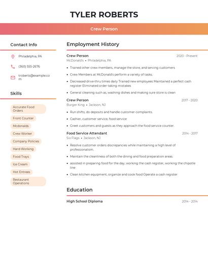 Crew Person Resume