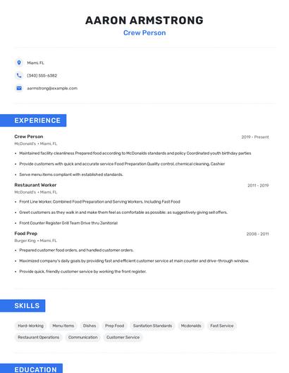 Crew Person Resume
