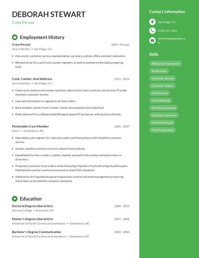 Crew Person Resume