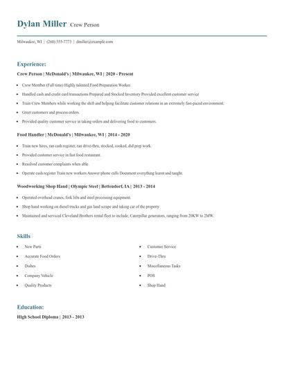 Crew Person Resume