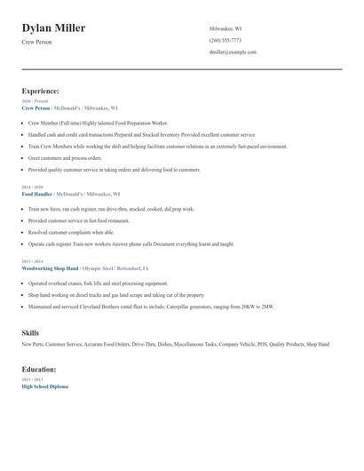 Crew Person Resume