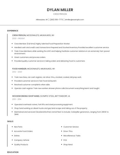 Crew Person Resume