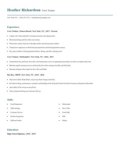 Crew Trainer Resume