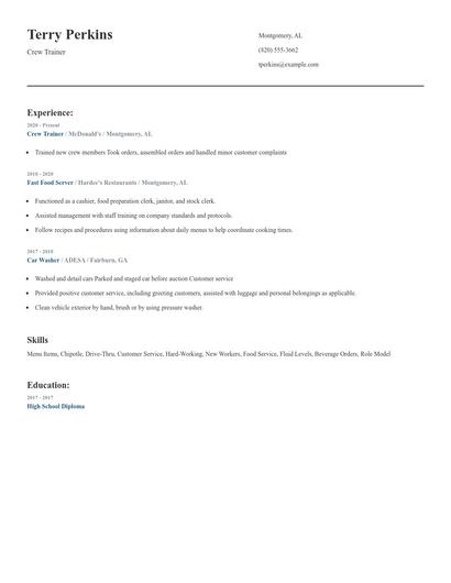 Crew Trainer Resume