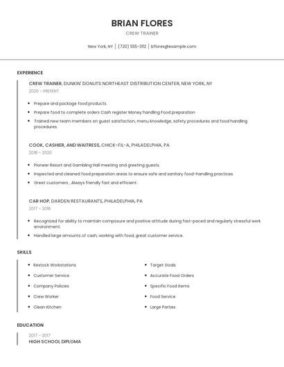 Crew Trainer Resume