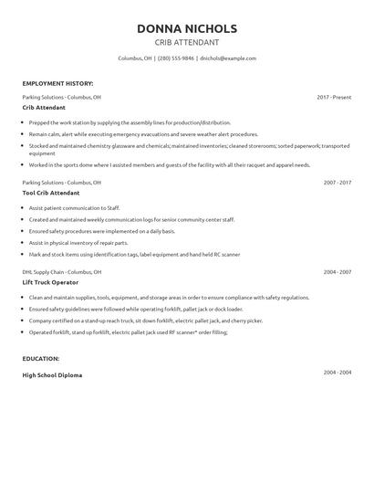 Crib Attendant Resume